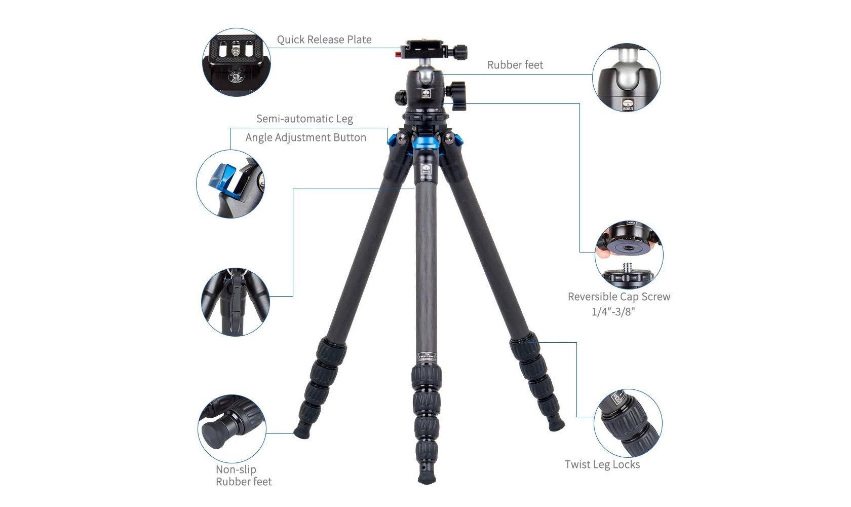 Sirui AM-225 Carbon Fiber Tripod with B-00K Ball Head
