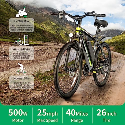 IDOTATA S26 Electric Bike,500W Motor,26" x1.95 Electric Bicycle for Adults,48V 12.8 AH Battery,21-Speed Gears,25MPH,Lockable Fork Suspension Electric Road Bike Adults