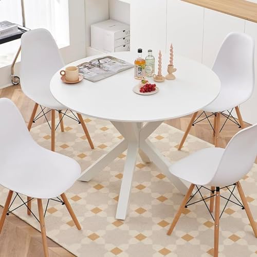 Round Dining Table for 4, Mid Century Modern 42" Faux Wood Round Dining Room Table, Round Kitchen Table for Dining Living Room, Office, Small Spaces