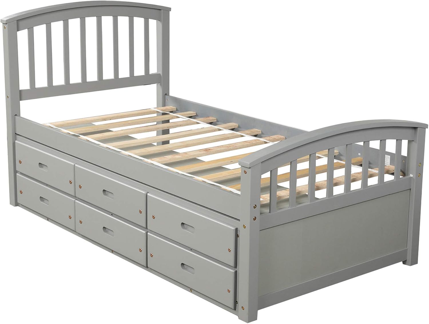 Harper & Bright Designs Twin Size Platform Storage Bed Solid Wood Captains Bed with 6 Drawers, No Box Spring Needed