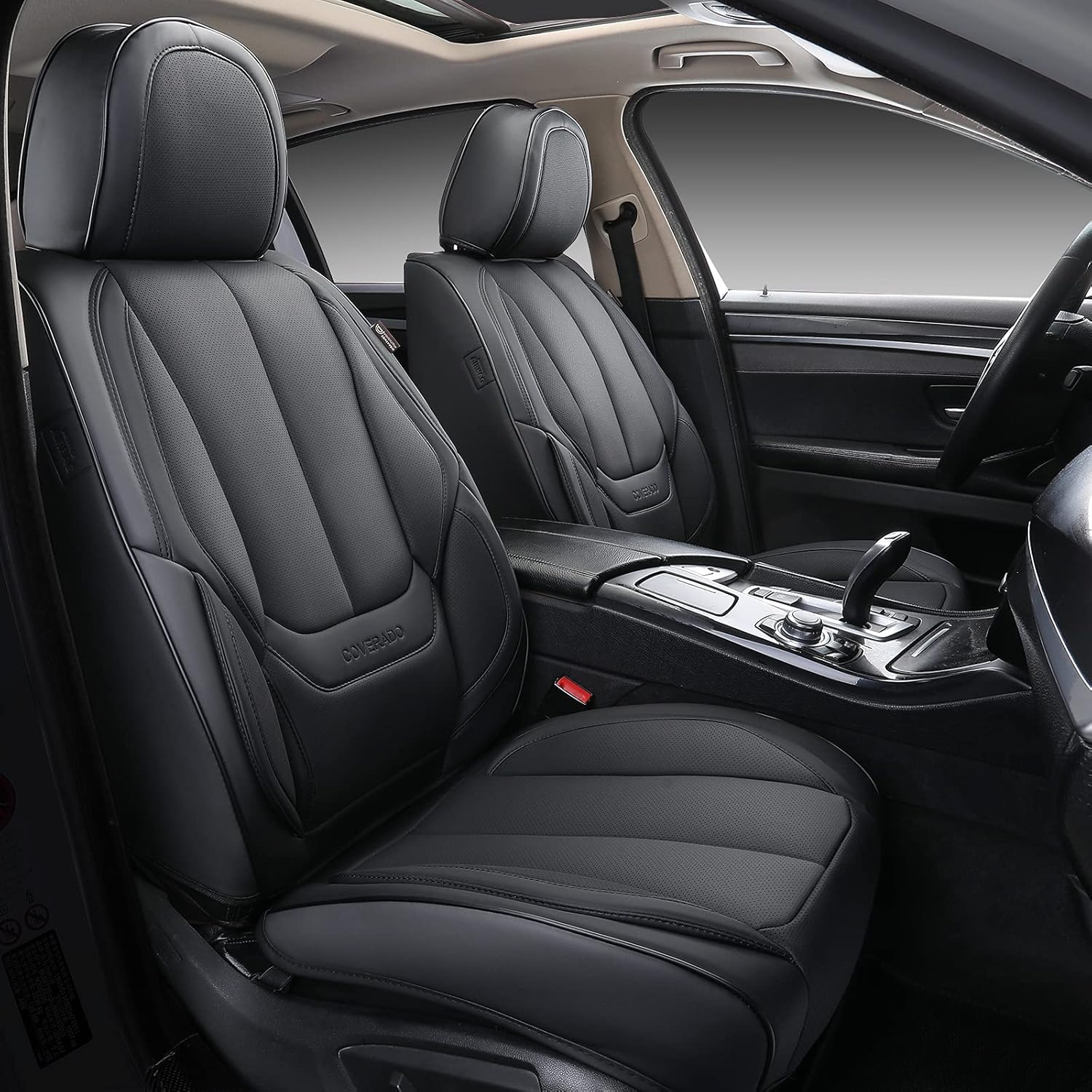 Coverado Front Seat Covers 2 Pieces, Waterproof Nappa Leather Car Seat Protectors Auto Interior, Universal Fit for Most Sedans SUV Pick-up Truck, Black