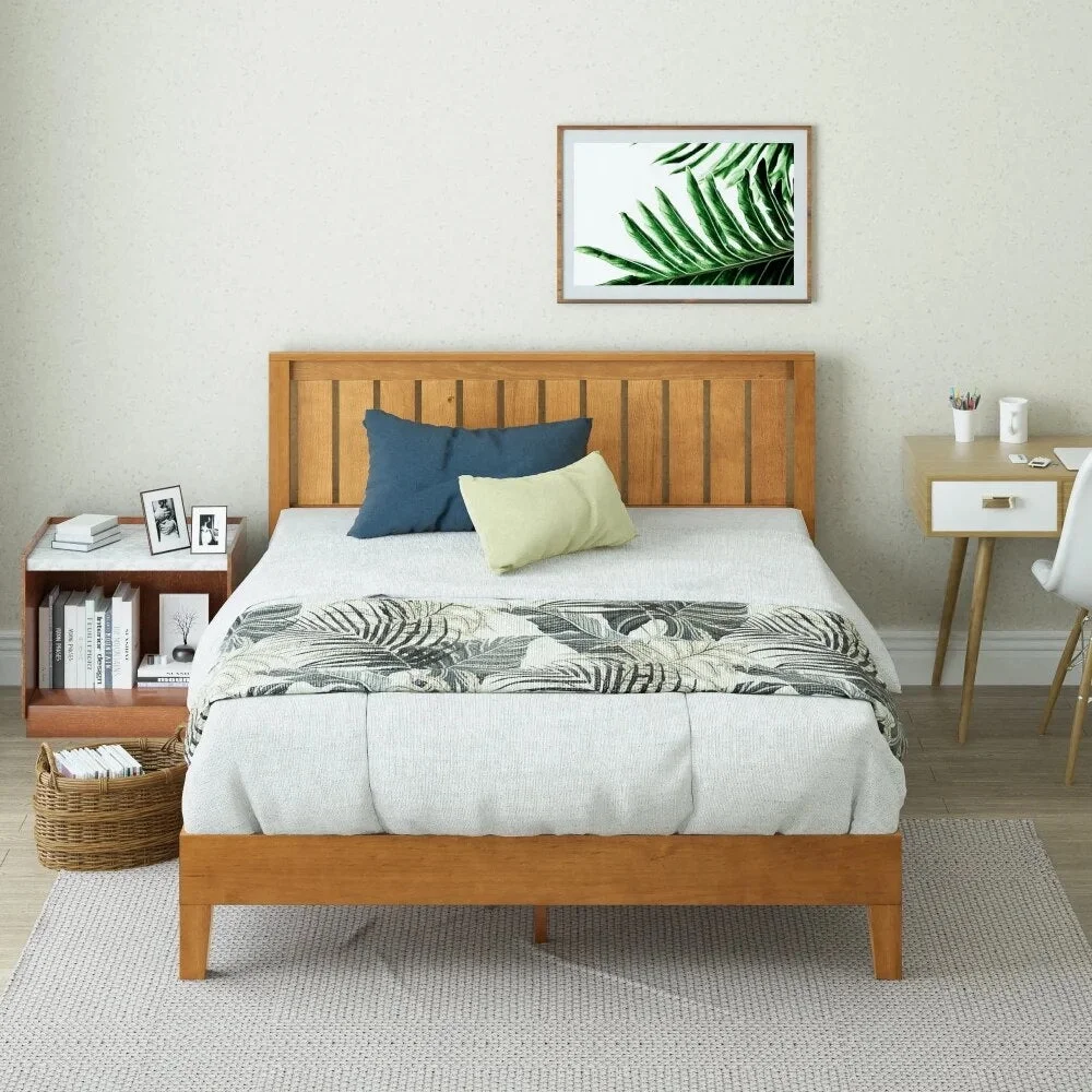 Zinus Alexia Deluxe Wood Platform Bed Frame with Headboard, Rustic Pine, Queen bed  bedroom furniture