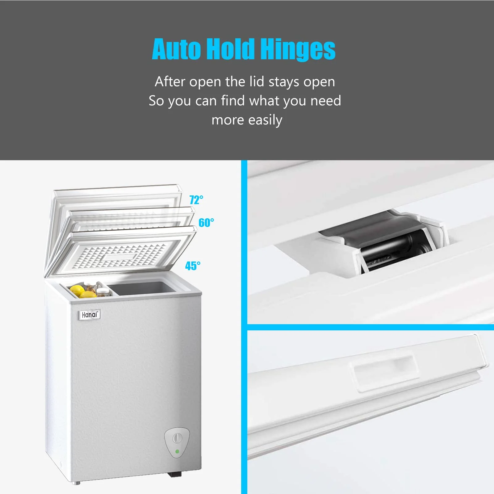 WANAI Chest Freezer, 3.5 Cubic Deep Freezer with Top Open Door and Removable Storage Basket, 7 Gears Temperature Control