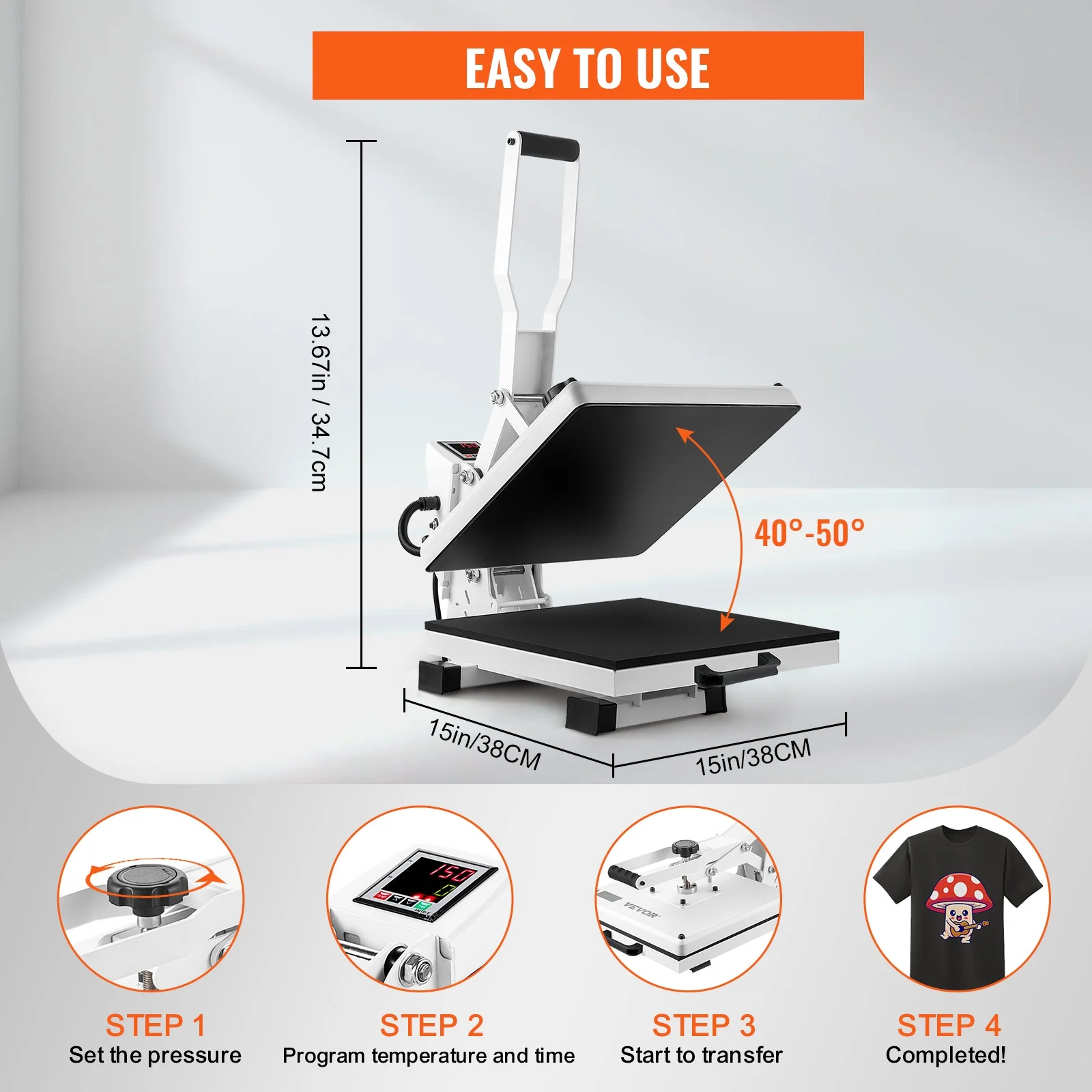 VEVOR  Heat Press Machine, 15"x15" Swing Away T Shirt Pressing Machine Multifunction, High Pressure Heat Press Machine, Power Digital Industrial Sublimation Printer for Heat Transfer Viny