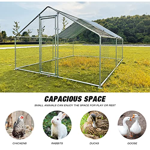 Large Metal Chicken Coop Walk-in Poultry Cage Chicken Run Pen Dog Kennel with Waterproof and Anti-Ultraviolet Cover for Outdoor Farm Use(9.8' L x 19.7' W x 6.4' H)