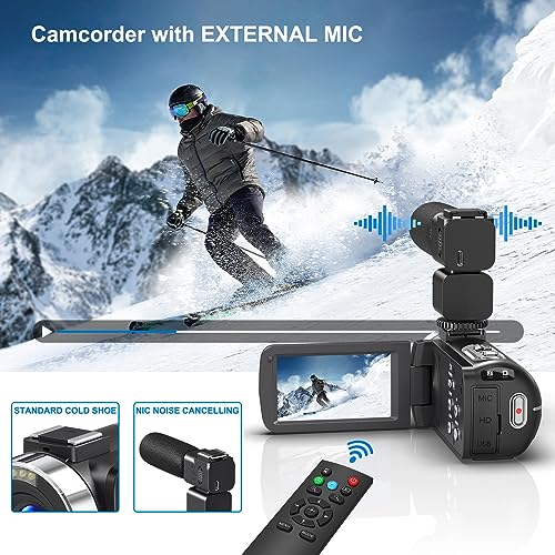 8K 64MP Video Camera 18X Digital Camcorder Video Camera for YouTube 3.0 inch Flip Screen Camcorder Vlogging Camera with 32GB SD Card, 2.4G Remote Control, Two Batteries and External Mic