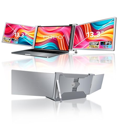 FOPO 13.3" Triple Laptop Screen Extender FHD 1080P IPS Triple Portable Monitor for 14"-17.3" Laptop, Triple Screen for Dual Screen Display, with HDMI/USB-C -S16