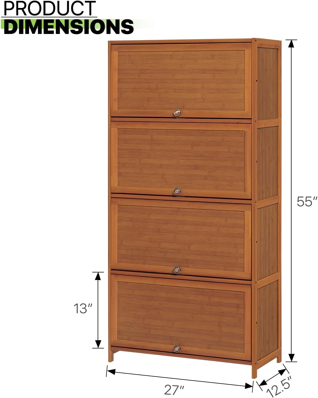 Magshion Bamboo Free Standing 8 Tier Shoe Shelf Storage Rack with Flip Doors, Freestanding Shoe Cabinet Organizer for Convenient Shoe Organization (Brown)