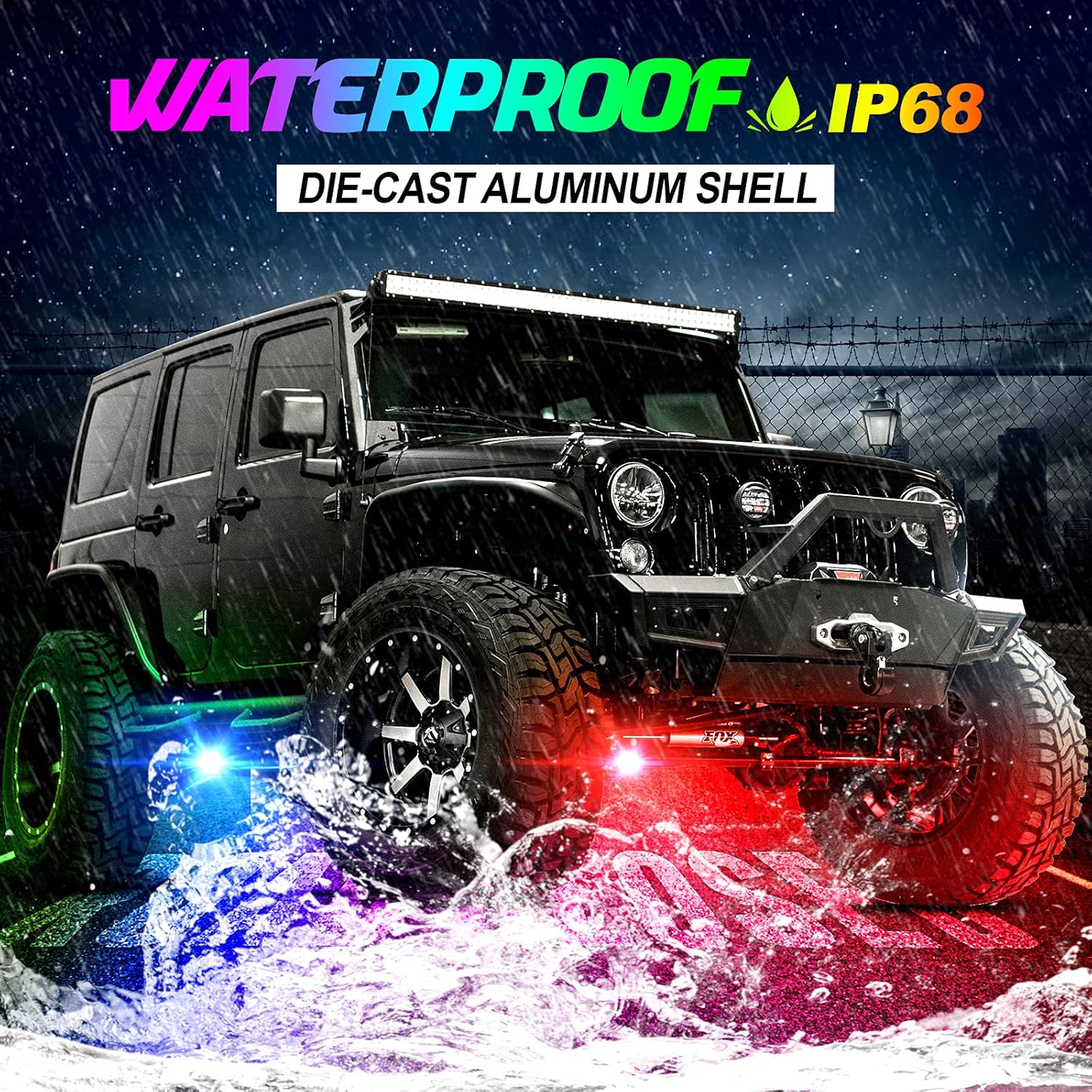 AMONLY RGBW Led Rock Lights Kit, Multicolor Underglow Waterproof Neon Lights With APP Control Timing Function Flashing Music Mode Exterior Light Compatible with Jeep Off Road Car Truck ATV UTV, 4 Pods