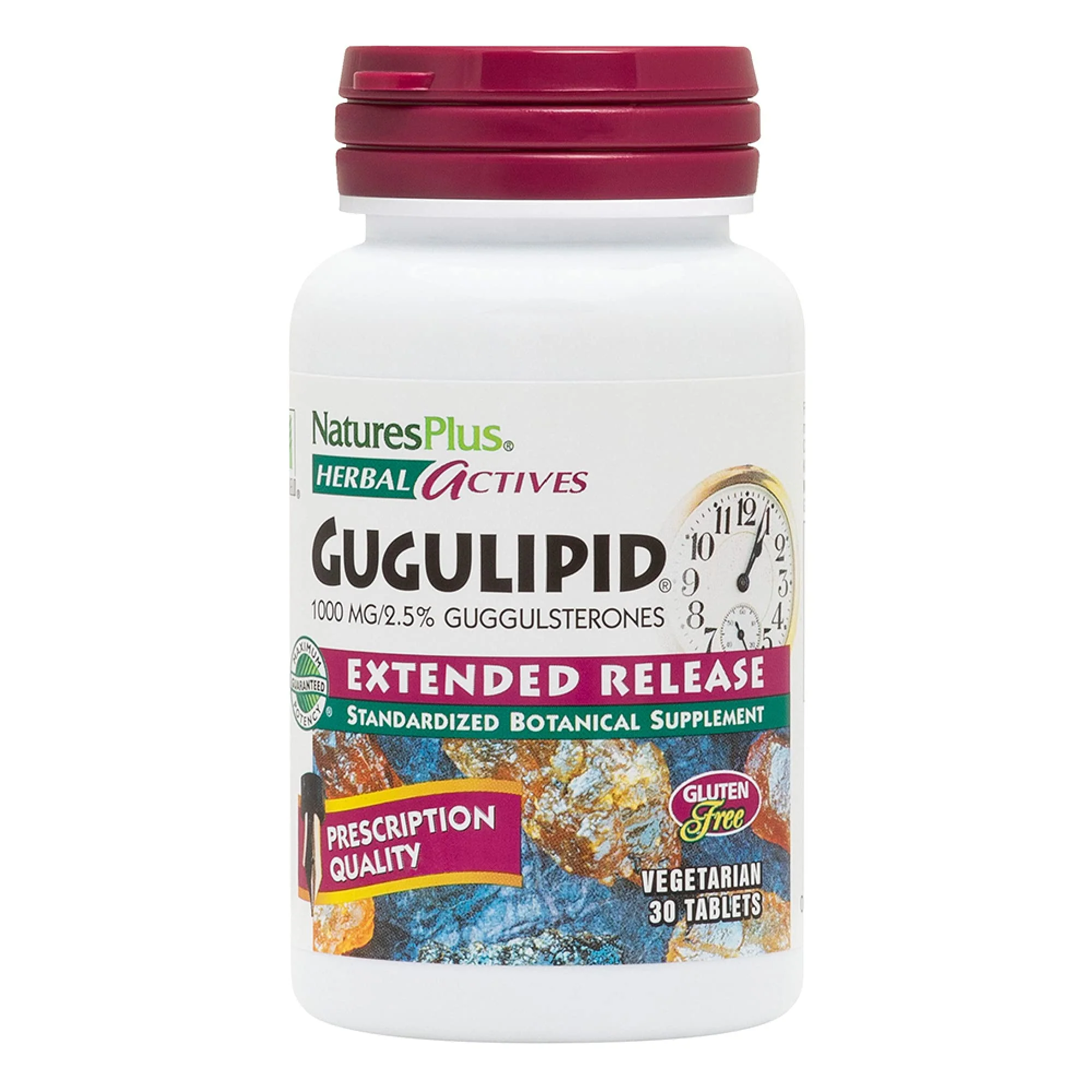 Natures Plus Herbal Actives Gugulipid, Extended Release- 1000 mg, 2.5% Guggulsterones - 30 Vegan Tablets - Ayurvedic Botanical Supplement - Vegetarian, Gluten-Free - 30 Servings - Kansas Nuitrition - HNZSDS
