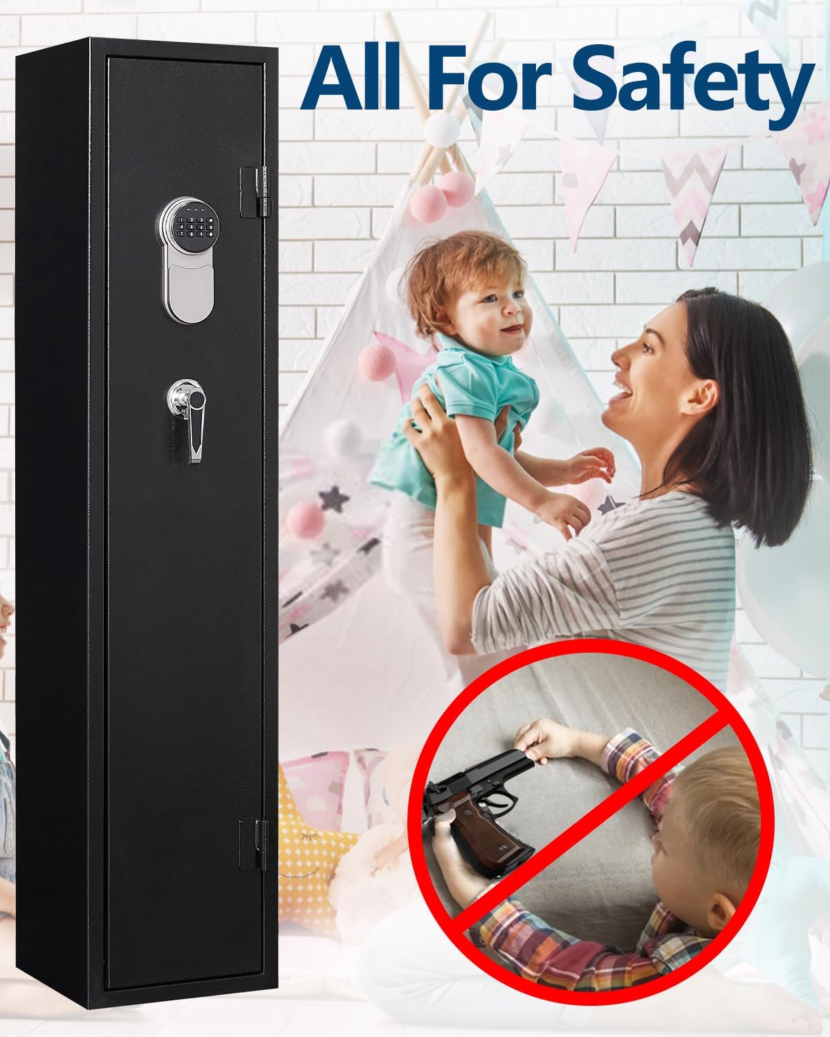 Fandon 5-6 Gun Safe, Gun Safes for Home Rifles and Pistols,Quick Access Long Gun Safe Shotgun Rifle Cabinet,with Removable Shelfs and 3 Pistol Pocket,Silent Mode