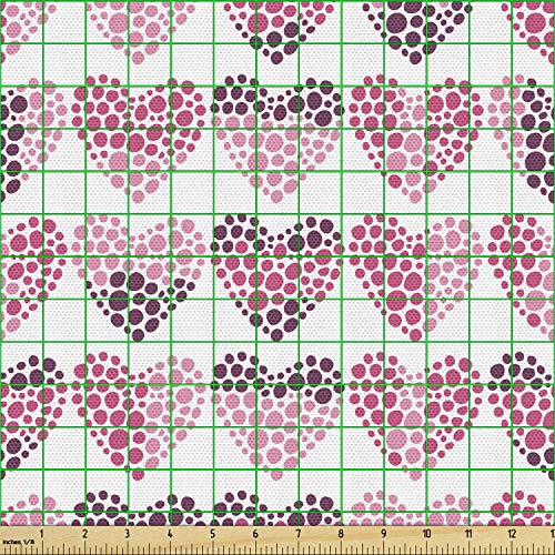 Ambesonne Valentine's Day Fabric by The Yard, Continuing Composition of Dotted Heart Shapes, Decorative Fabric for Upholstery and Home Accents, 10 Yards, Ruby Pink
