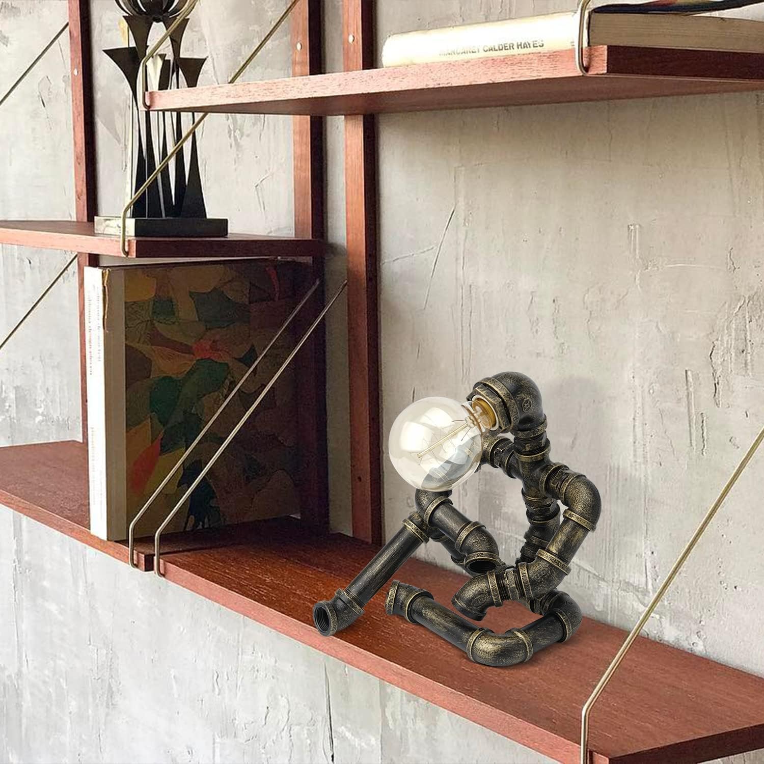 Industrial Robot Lamp Steampunk Table Lamp, Bronze Iron Pipe lamp with Button Switch, Unique Design Retro Decoration Collection for Bedroom Nightstand Bathroom Restaurant Cafe Bar