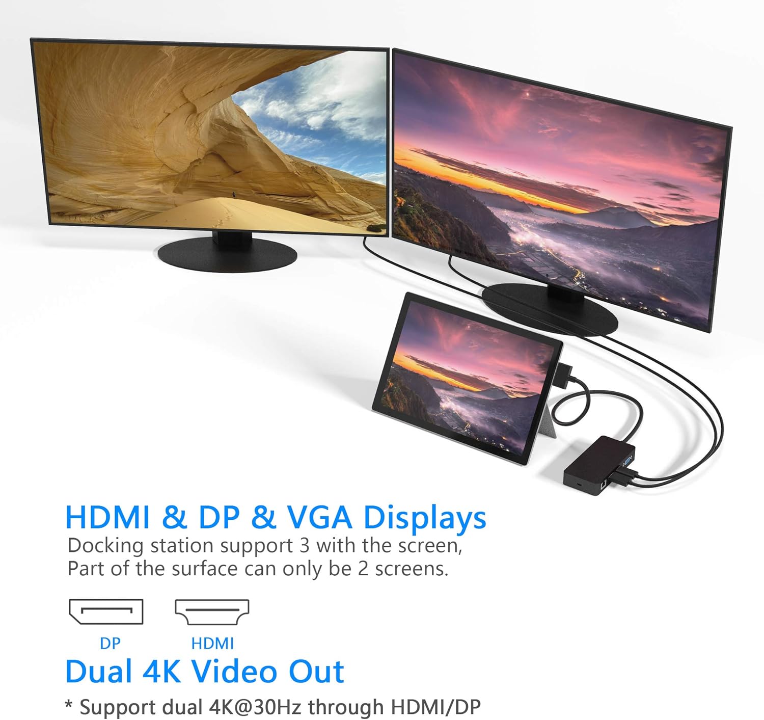 Surface Pro Dock for Surface Pro 4/Pro 5/Pro 6 USB Hub Docking Station with Gigabit Ethernet, 4K HDMI VGA DP Display, 3xUSB 3.0, Audio Out, USB C, SD/TF Card Slot Combo Dock Only for Surface Pro 4/5/6