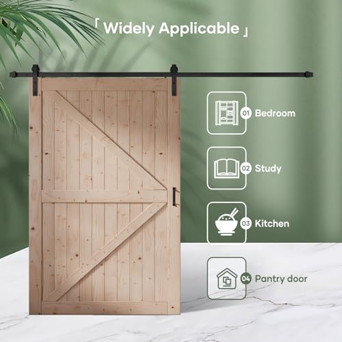 FREDBECK 48in x 80in Sliding Wood Barn Door with 8FT Barn Door Hardware Kit Included K Shape Solid Spruce Panel Sliding Door Double Surfaces Need to Assembly