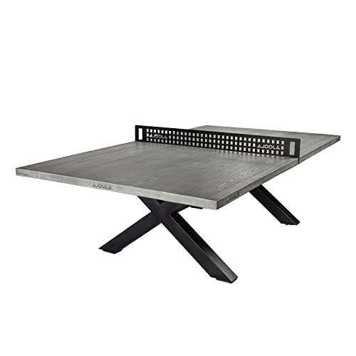 JOOLA Outdoor Table Tennis Table - Multi Use Conference Table Dining Table - Concrete Wood Look Includes Steel Outdoor Ping Pong Net Set & Frame - Hybrid Indoor Outdoor Ping Pong Table