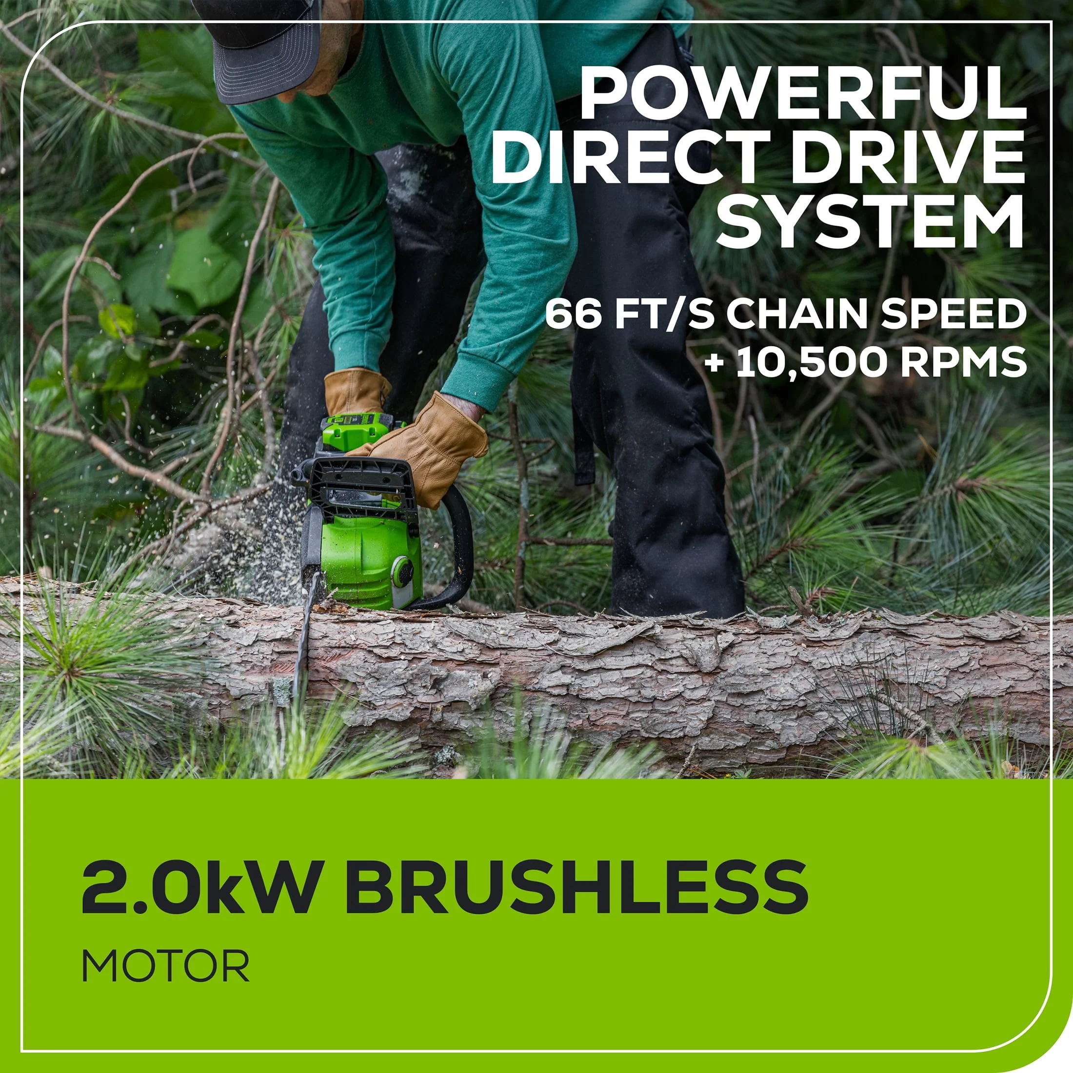 Greenworks 60V 18 2.0kW Brushless Chainsaw with 4.0 Ah Battery & 3 Amp Charger 2028502