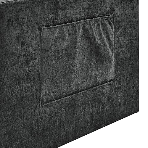 Couch with Adjustable Back and Two Arm Pocket Chenille Fabric Convertible Sofa, Sleeper Bed for Living Room Apartment Lounge, Grey