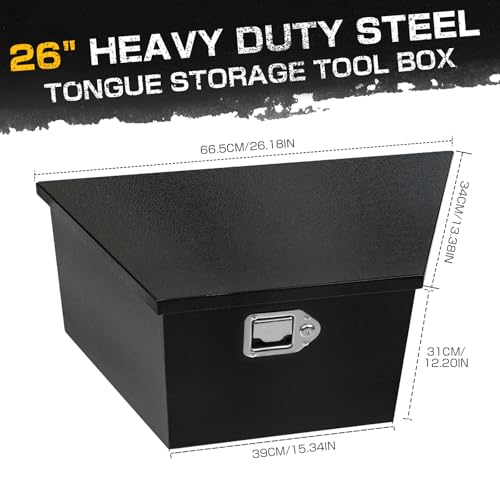 36" x 12" x 11.8" Trailer Tongue Tool Box Heavy Duty Steel Trailer Toolbox Organizer Truck Underbody Box with Latch & Keys Compatible with Pick Up Truck Bed RV Trailer ATV Black