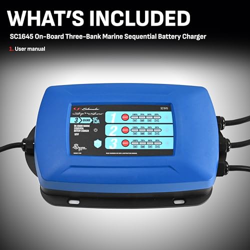 Schumacher Ship ‘n Shore SC1645 15A 12V Three-Bank On-Board Marine Sequential Battery Charger – for Lithium, Standard, AGM, and Deep-Cycle Batteries – Fully Automatic – Water Resistant