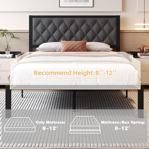 Queen Bed Frame with Headboard PU Leather Upholstered Bed Frame Platform,All Metal Slats Support Platform Bed Frame with Storage Space,Easy Assembly,Noise Free,No Box Spring Needed,Black