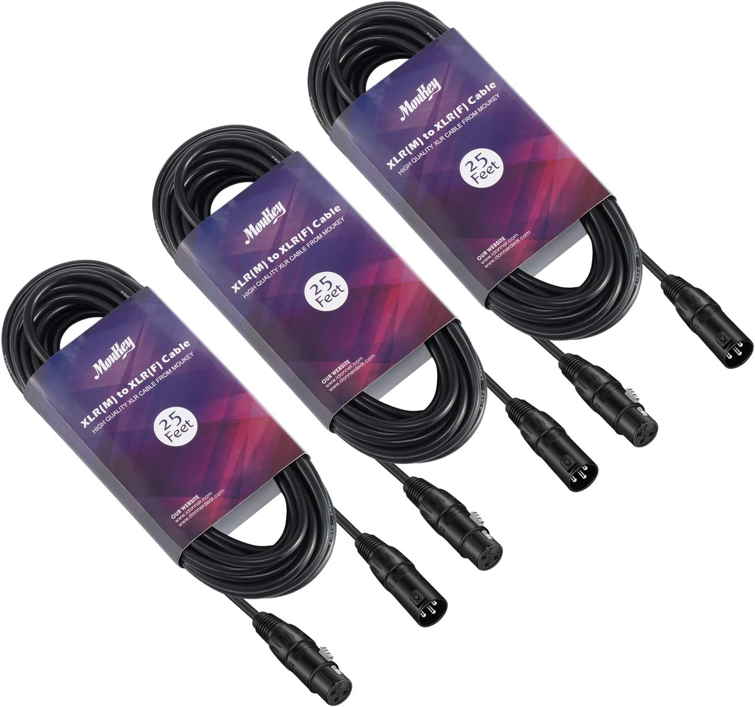 Moukey, 50ft XLR 50 Feet Microphone Male to Female Mic Cables Cord, Black 3-Pack