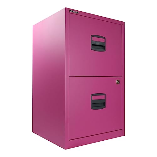 Bisley Two Drawer Steel Home or Office Filing Cabinet, Steel Blue (FILE2-SB)