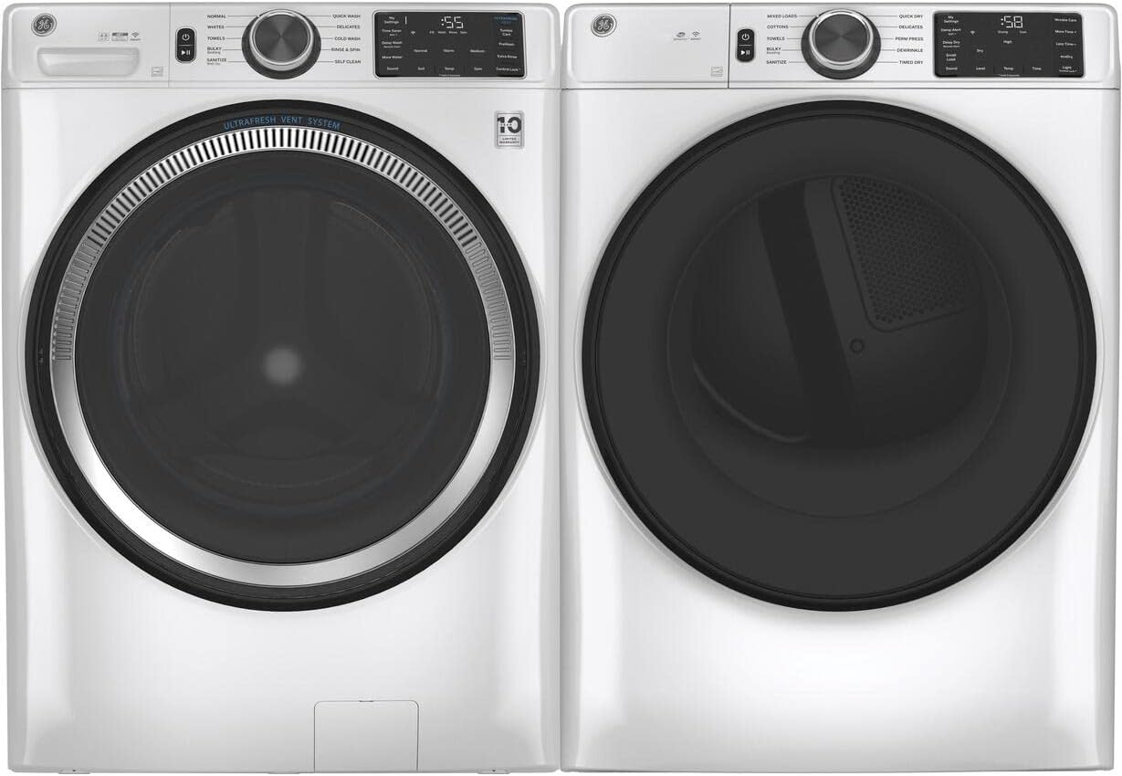 GE GFW550SSNWW 28" Front Load Washer with 4.8 cu. ft. Capacity UltraFresh Vent System with OdorBlock Microban Antimicrobial Technology and Built-in WiFi in White