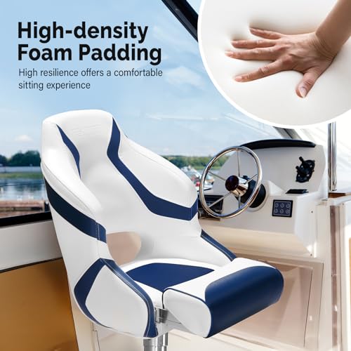 PEXMOR Premium Sport Flip Up Boat Seat Captain Bucket Seat with Boat Seat Cover, Waterproof Boat Captain Chair Aluminum Hinges Stainless Steel Screws Included Captain