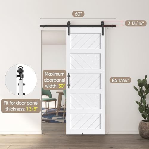 JUBEST 36" x 84" Barn Door, Slding Barn Door Kit Wave Shape Barn Door Panel with Hardware Kit Include, Easy Installation, Solid Wood, MDF & PVC Covered, Black