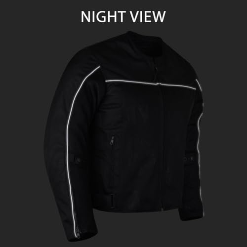 Vance Leather Mens Reflective Mesh & Textile Motorcycle Jacket w/CE Armor & Removable Liner