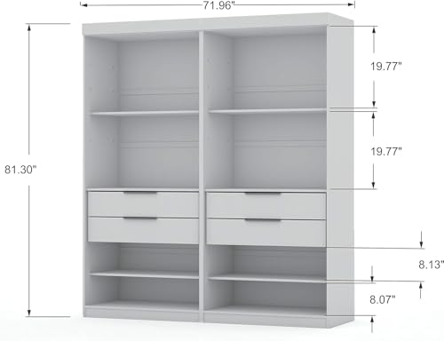 Manhattan Comfort Mulberry Sectional Freestanding Wardrobe Closet with Doors, 4 Drawers and Adjustable Shelves, Stylish and Functional Organizer for Bedroom or Dressing Room, 2 Piece Set, White