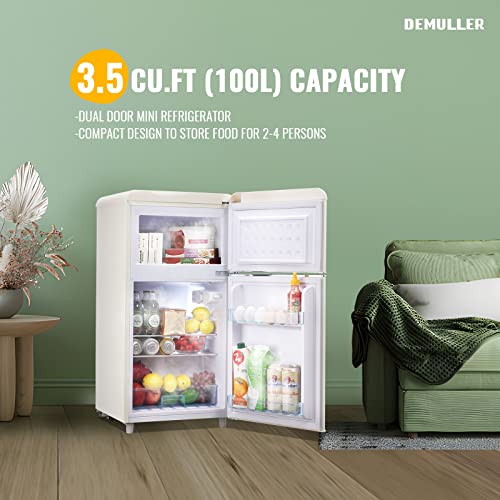 DEMULLER Retro Mini Fridge with two doors and handles Freestanding