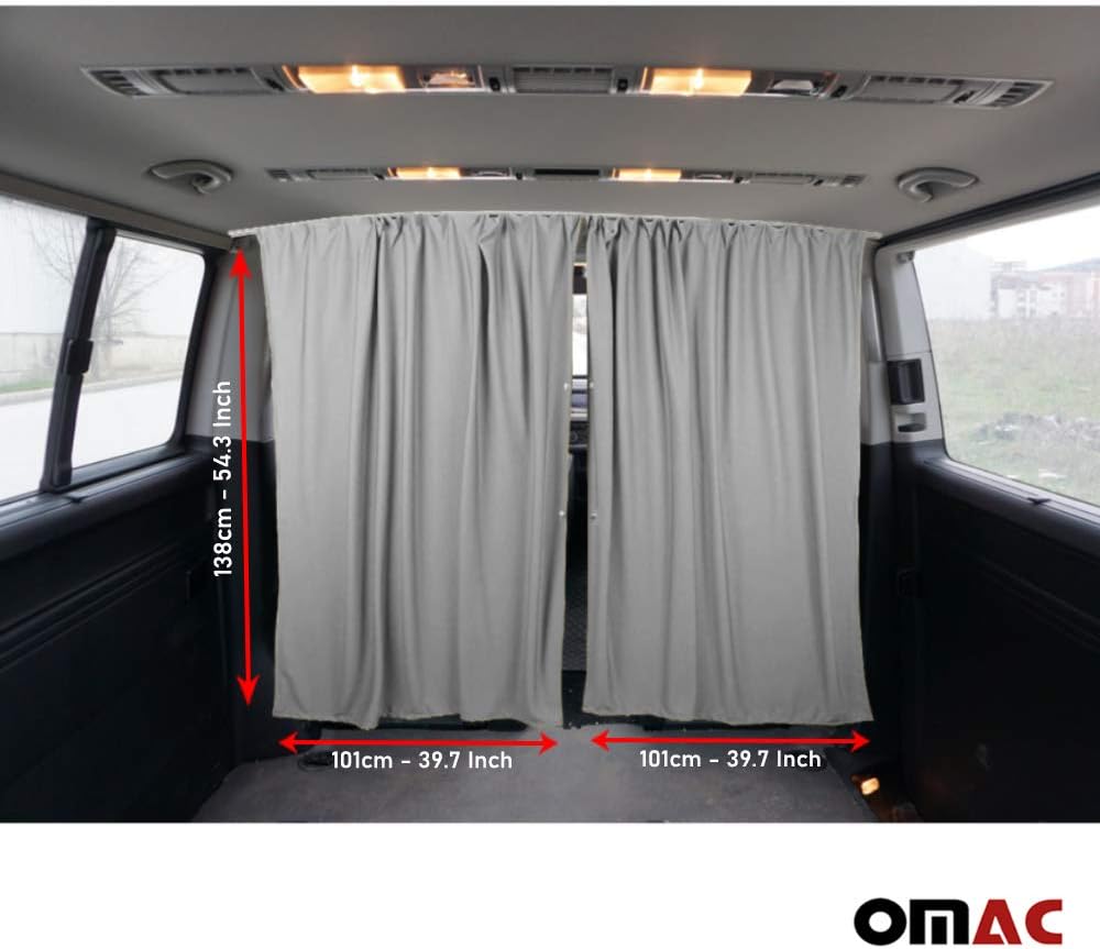 OMAC Van Cab Divider Curtains Campervan Sunshade Blinds Kit Grey | Fits Mercedes Sprinter Accessories 2 pcs. Curtains 1pcs. Profiles Screws
