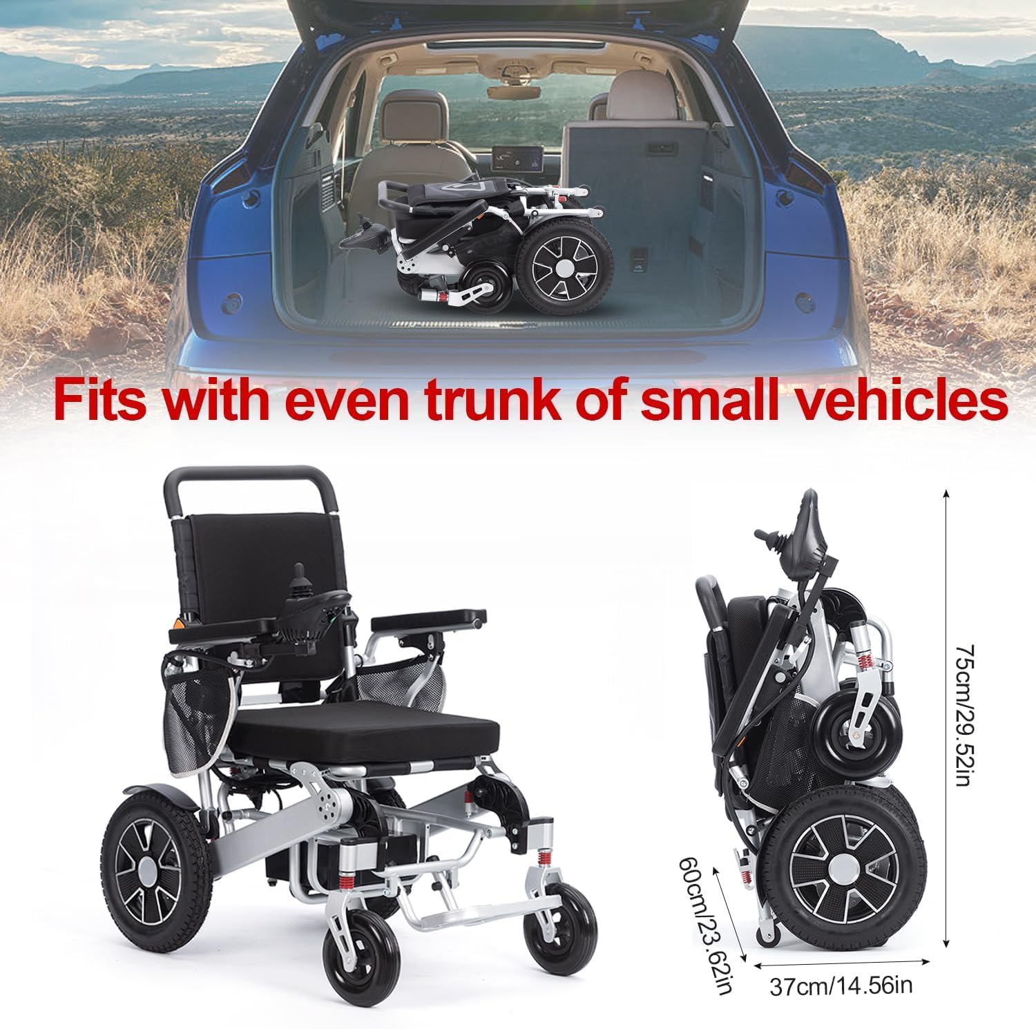 Foldable Electric Wheelchair, Lightweight Portable Power Wheechair,Wheel Chairs for Adults,All Terrain Motorized Wheelchair for Senior, 15mi Cruise Range-Airline Approved (330lbs)