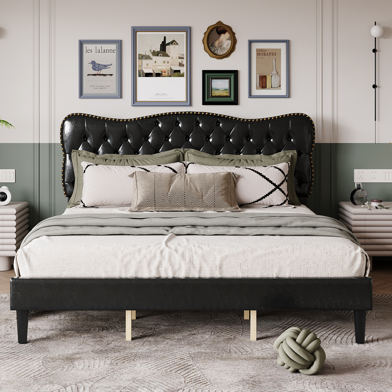 WhizMax Easy Assembly Faux Leather King Size Bed Frame with Durable Structure, Platform Design, and No Box Spring Needed in Black