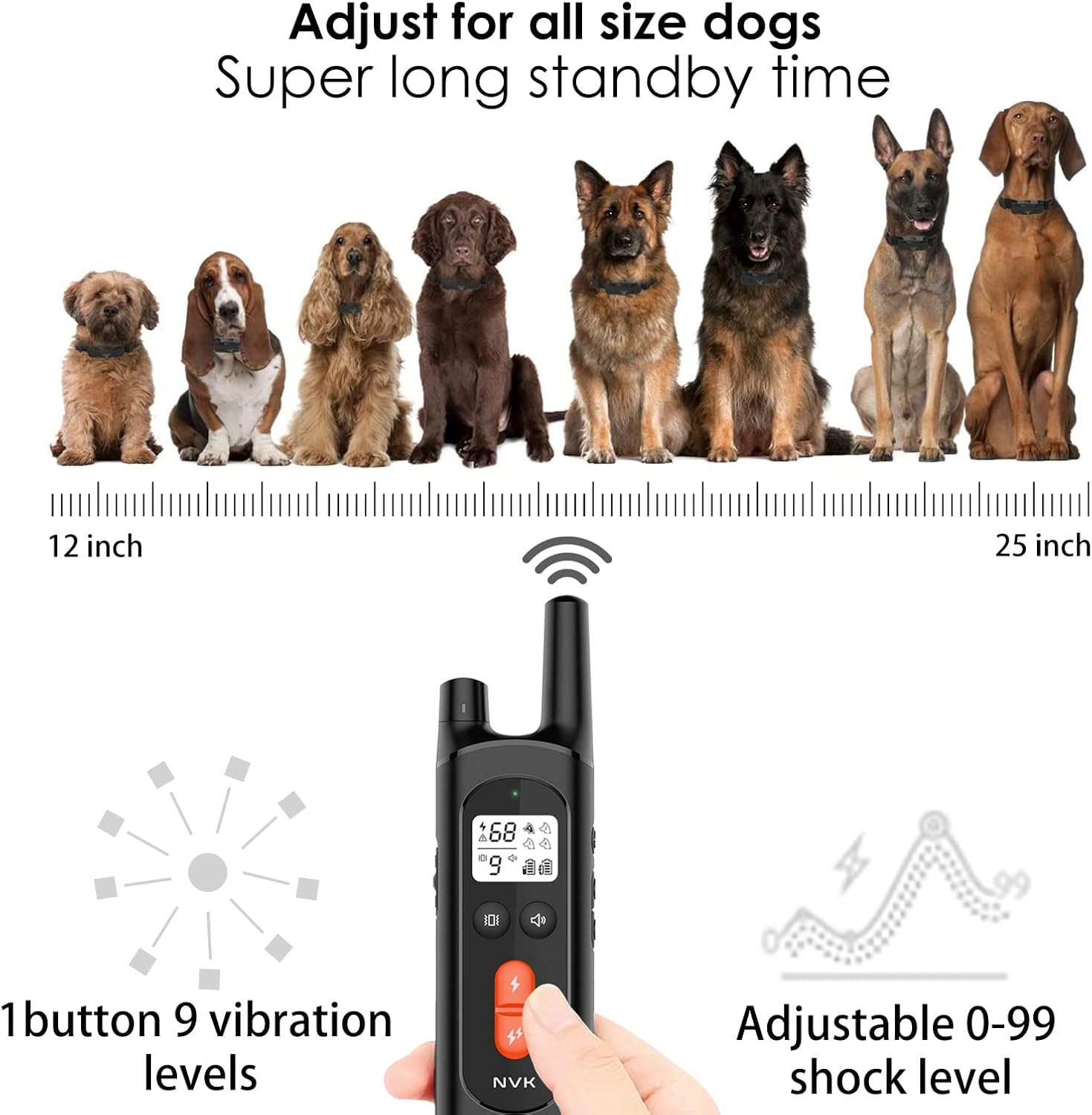 NVK Shock Collars for Dogs with Remote - Rechargeable Dog Training Collar for Large Medium Small Dogs with 3 Modes, Beep, Vibration and Shock, Waterproof, 1600Ft Remote Range,Adjustable Shock Levels Pack of 2