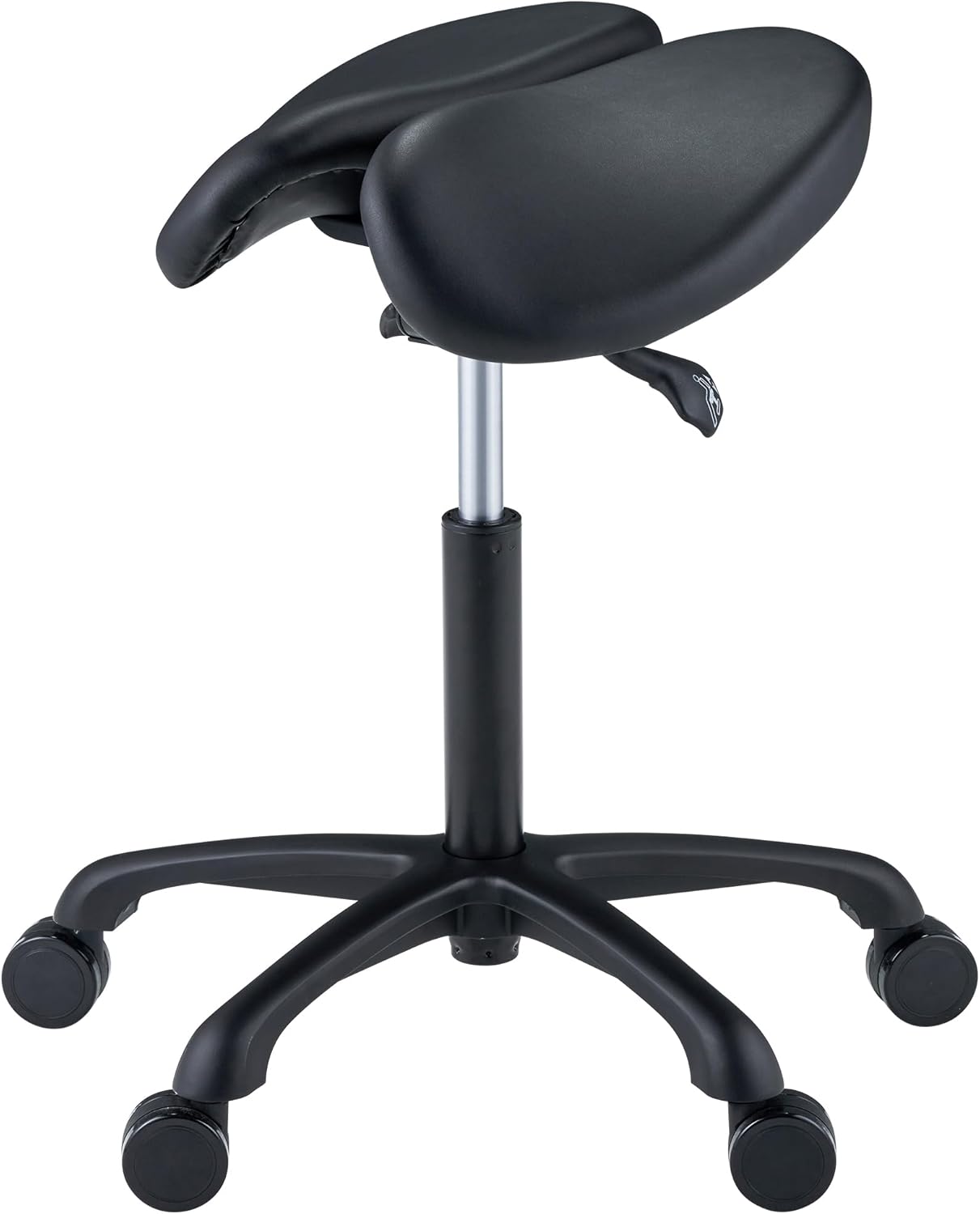 Master Massage Berkeley Ergonomic Split Style Saddle Stool in Black with Black Aluminum Base