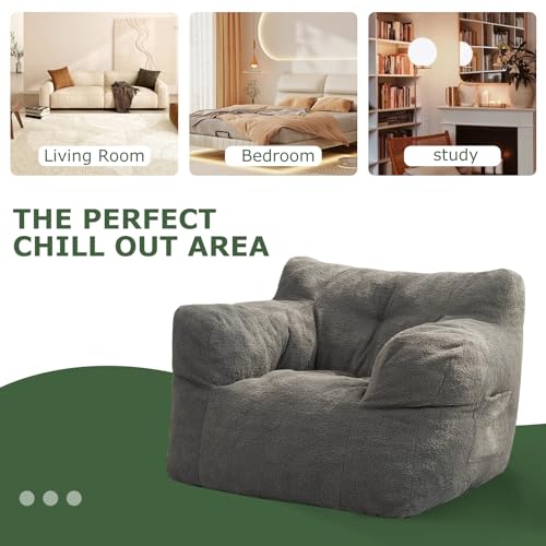 HIGOGOGO Giant Bean Bag Chairs for Adults,Big Comfy Chair Sofa for Bedroom Living Room, Large Lazy Bean Bag Chair with Pocket Armrests for Gaming, Reading