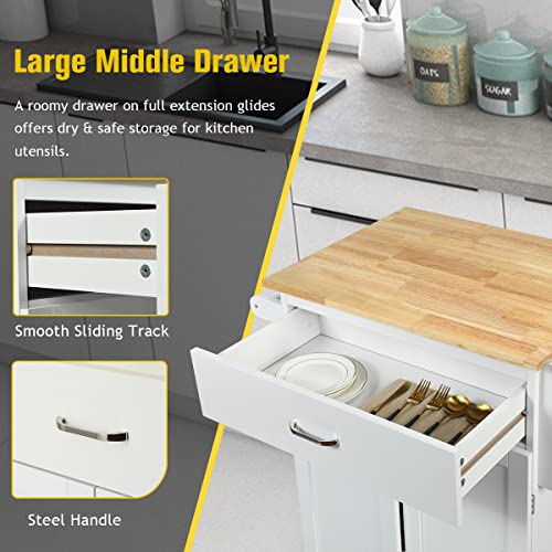PETSITE Kitchen Island Cart with Storage on Wheels, Rolling Mobile Kitchen Storage Cabinets with Drawers, Spice Rack, Towel Rack
