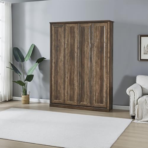 Queen Size Murphy Bed Wall Bed with a Storage Shelf, Space-Saving Wall Bed for Multipurpose Guest Room or Home Office - Gray