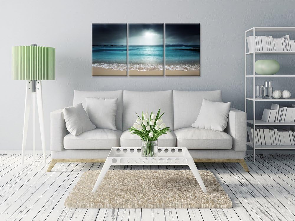 iHAPPYWALL Modern Blue Sea Canvas Wall Art Blue Ocean Seascape Sea Wave The Pictures Beach Landscape Print On Canvas Ready to Hang for Living Room Bedroom Home Office Decor