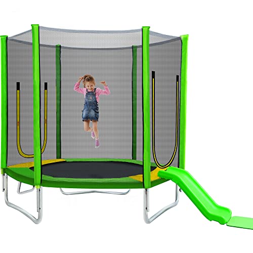 Merax 7FT Kids Trampoline with Safety Enclosure Net, Slide and Ladder, Easy Assembly Round Outdoor Recreational Trampoline