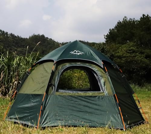 2-3-4 Person Camping Tent 60 Seconds Easy Quick Set Up Tent Waterproof Pop Up Dome Family Hexagon Outdoor Sports Backpacking Tents Double Layer Flysheet Camping Sun Shelters 2 doors
