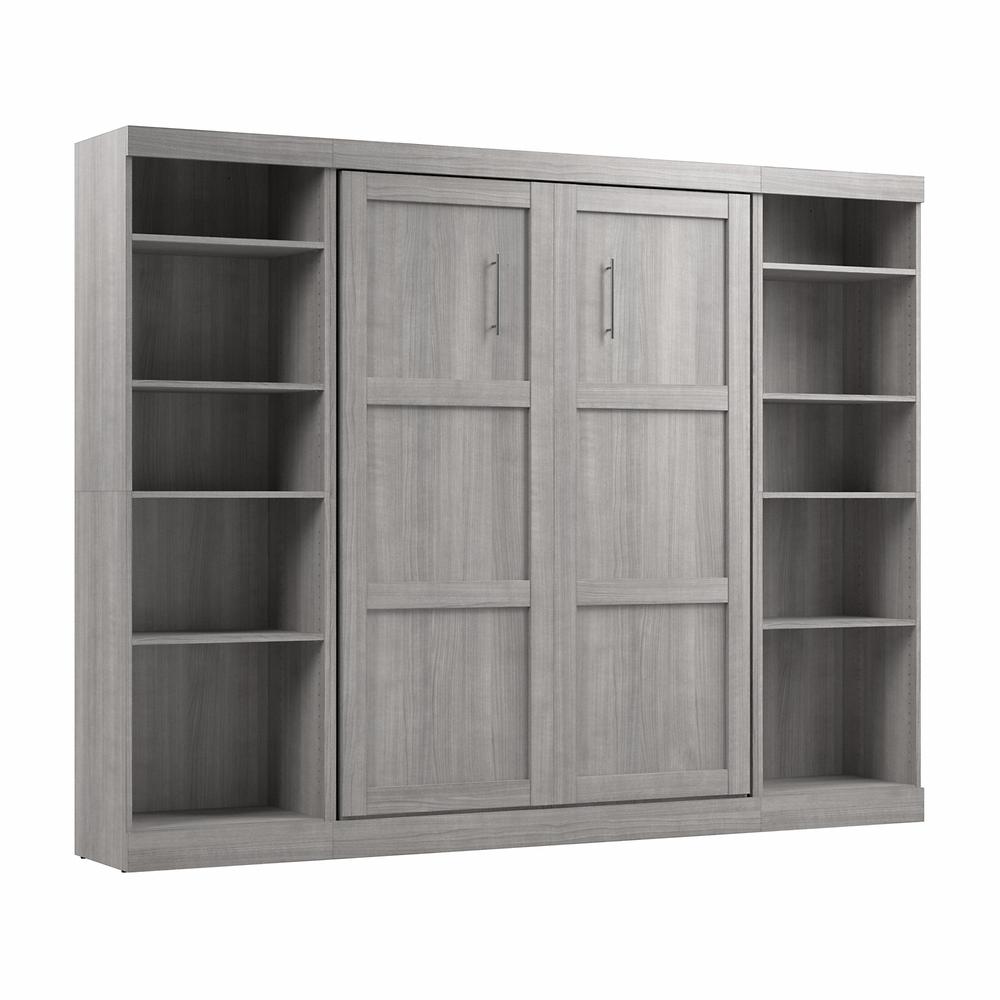 Bestar Pur Full Murphy Bed with 2 Shelving Units (109W) in Platinum Gray