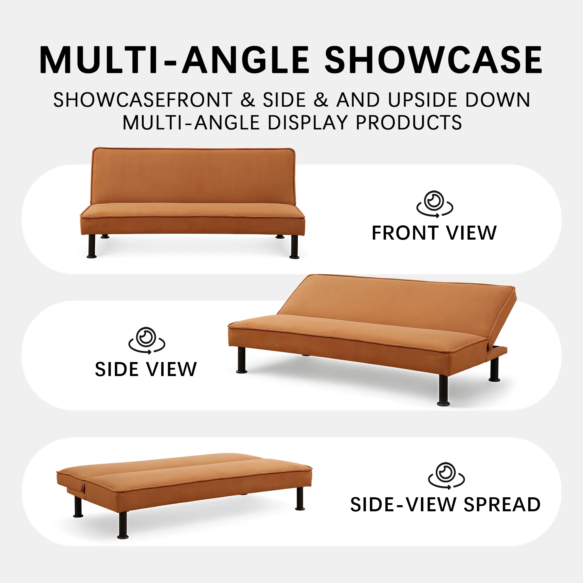 Convertible Sleeper Futon Sofa Bed Small Euro Lounger Daybed Couch for Living Room Bedroom Flannel Light Coffee
