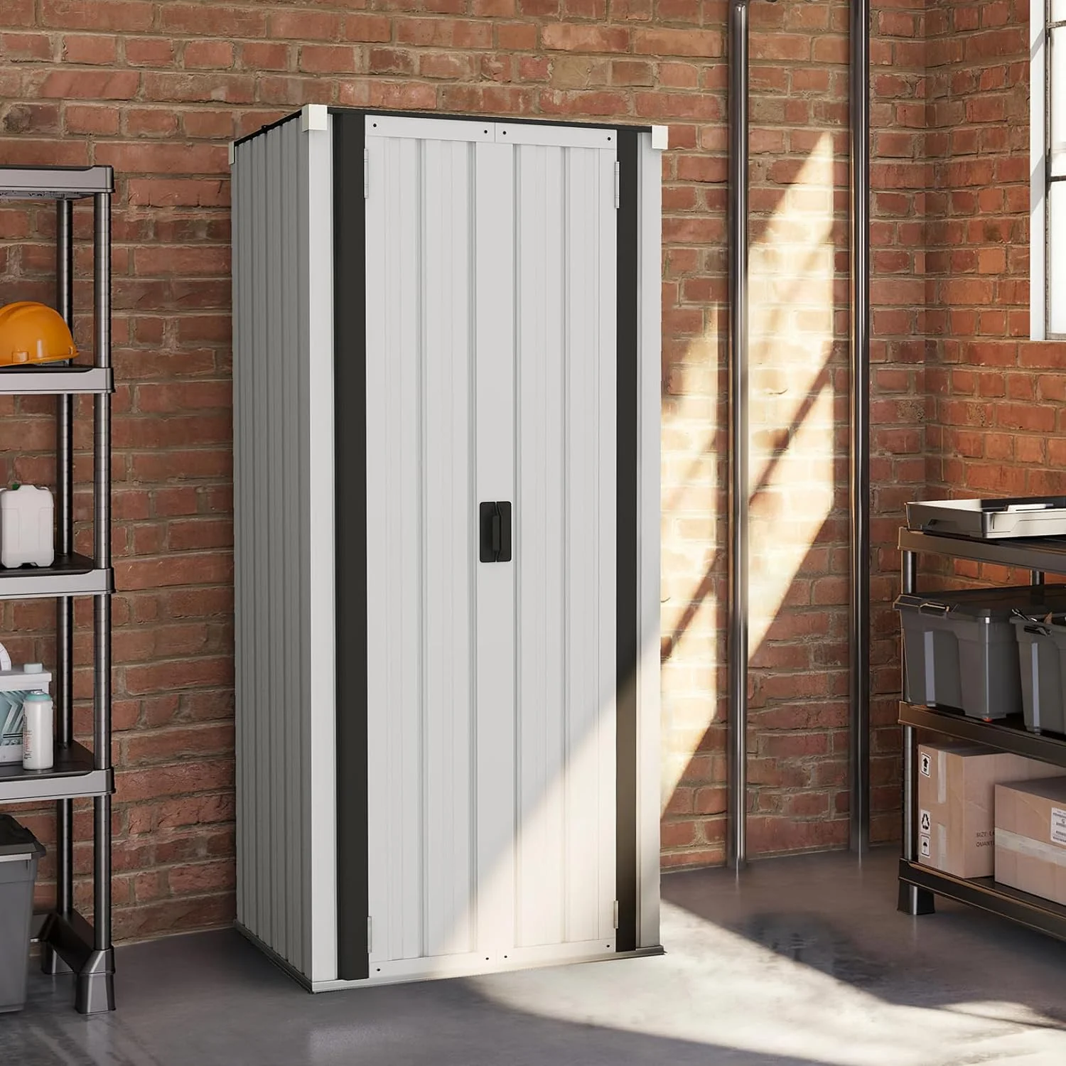 AECOJOY Outdoor Storage Cabinet Waterproof with Adjustable Shelves, Lockable Metal Outdoor Garden Storage Sheds Organizer, Versatile for Garage, Backyard, or Indoor Use
