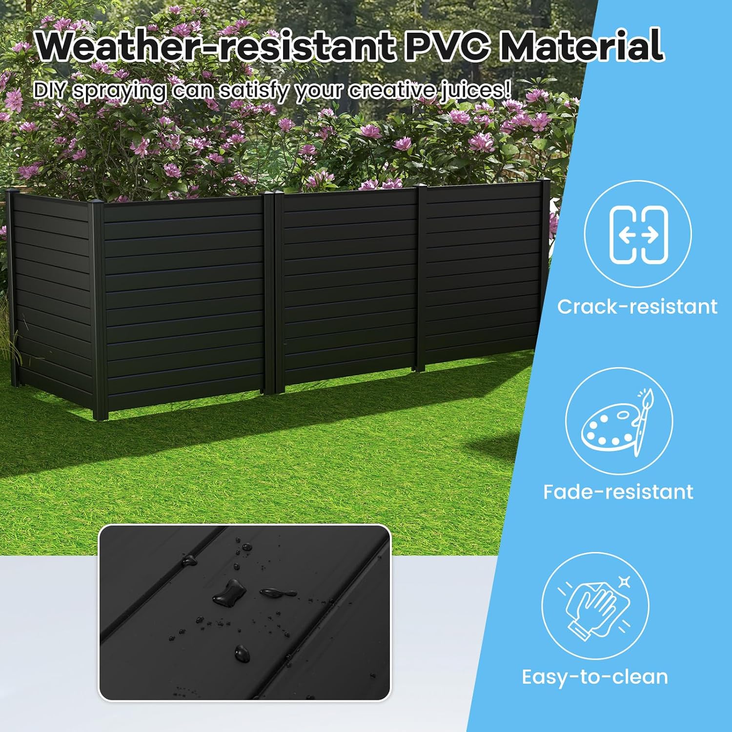 Happygrill Air Conditioner Fence, 2-Panel Outdoor Privacy Fence Screen w/Metal Ground Stakes, 48''L x 48''H Freestanding Trash Can Pool Equipment Enclosure, PVC Fence Panels for Garden Yard, Black