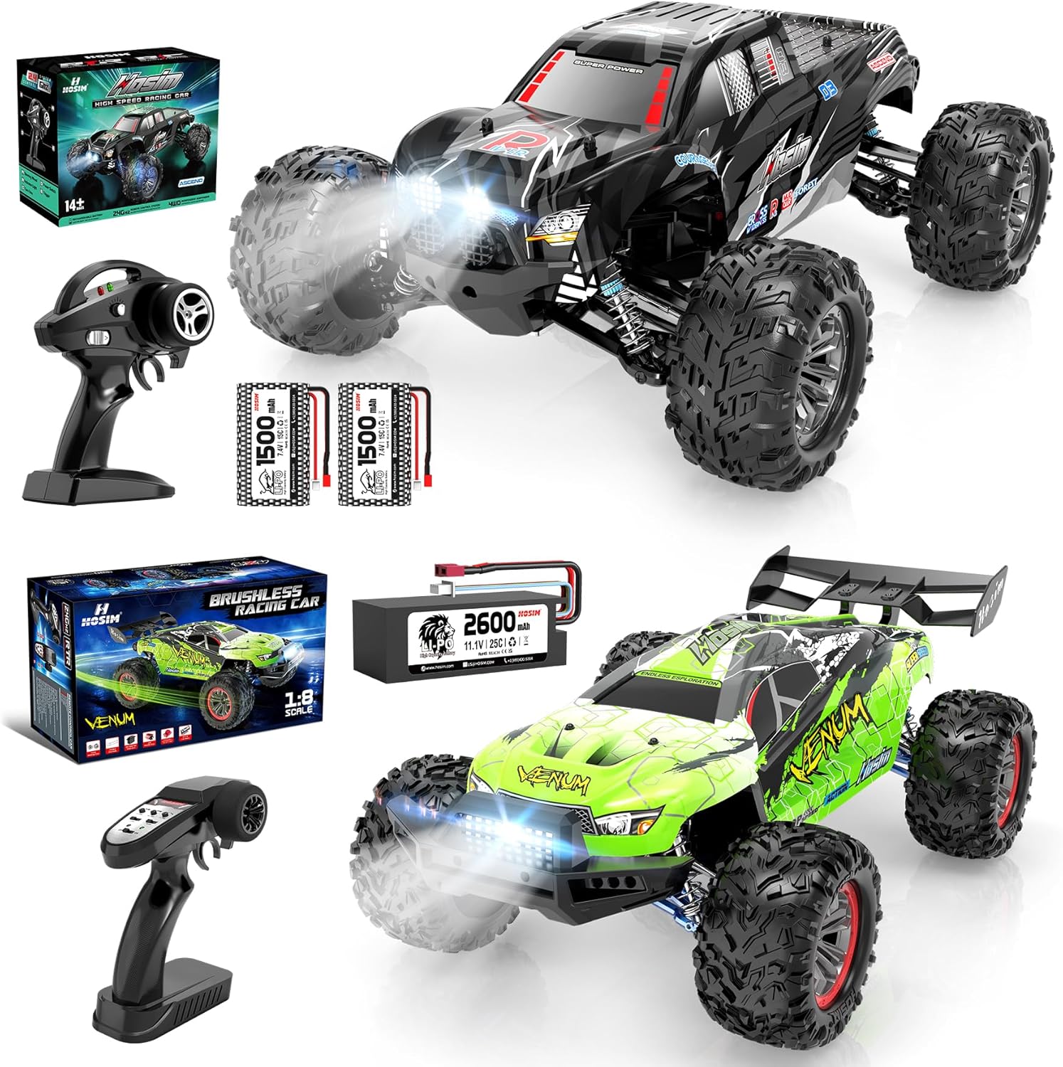 Hosim 1: 8 80+ KMH Fast Remote Control Truck & 1:10 Scale 48+ KMH Remote Control Car for Adults Boys