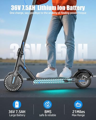 Electric Scooter for Adults, Peak 500W Motor, 19MPH Max Speed, 21 Miles Range, 36V 7.5Ah Battery, 8.5" Solid Tires, App Control, Lightweight, Foldable Electric Scooter for Commuting, UL2272